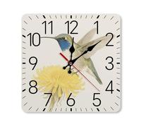 GHBNK Personalized Hummingbird Orange Flower Wall Clock Silent Non-Ticking Clock 9.8 Inch Small Classic Square Decorative Digital Clocks for Kitchen, Living Room, Office, Bedroom, Bathroom