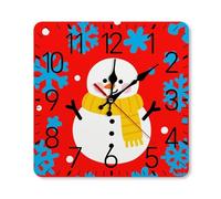 GHBNK Personalized Snowman Scarf Art Wall Clock Silent Non-Ticking Clock 9.8 Inch Small Classic Square Decorative Digital Clocks for Kitchen, Living Room, Office, Bedroom, Bathroom