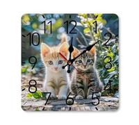 GHBNK Personalized Two Little Cats Wall Clock Silent Non-Ticking Clock 9.8 Inch Small Classic Square Decorative Digital Clocks for Kitchen, Living Room, Office, Bedroom, Bathroom