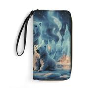GHBNK Polar Bears Northern Lights Wallets for Women Long Wristlet Leather Wallets with Zipper Holder Large Capacity Coin Pocket
