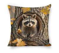 GHBNK Raccoon in The Fall Tree Hole Throw Pillow Covers 18"x18" Pillows Decorative Couch Pillow Covers Living Room Sofa Bed Outdoor Pillows Summer Linen Pillowcases Farmhouse