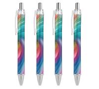 GHBNK Rainbow Colored Swirl Ballpoint Pens Retractable Ball Point Pens Black Ink 0.5mm Fine Point Smooth Writing Pen Office Supplies 4 PCS