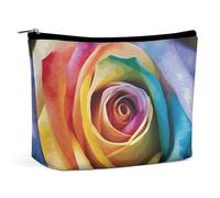 GHBNK Rainbow Colored Swirl Cosmetic Bag Portable Toiletry Bag Travel Makeup Bags Makeup Organizer Lipstick Bags for Women, Rainbow Rose Flower, One Size