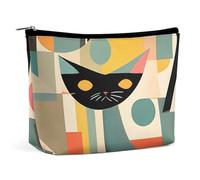 GHBNK Rainbow Colored Swirl Cosmetic Bag Portable Toiletry Bag Travel Makeup Bags Makeup Organizer Lipstick Bags for Women, Mid-Century Modern Art Cat, One Size