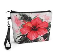 GHBNK Red Hibiscus Makeup Bag Wide-Open Travel Bag Organizer for Toiletry Make Up Cosmetic Waterproof Portable Zipper Pouch Purse Lightweight Small Makeupbag Gift for Women