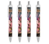 GHBNK Retro Flowers Ballpoint Pens Retractable Ball Point Pens Black Ink 0.5mm Fine Point Smooth Writing Pen Office Supplies 4 PCS