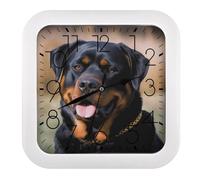 GHBNK Rottweiler Dog Wall Clock Silent Non-Ticking Clock 10 Inch Personalized Classic Square Decorative Digital Clocks for Kitchen, Living Room, Office, Bedroom, Bathroom