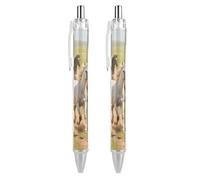 GHBNK Running Horses Ballpoint Pens Retractable Ball Point Pens Black Ink 0.5mm Fine Point Smooth Writing Pen Office Supplies 2 PCS