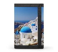 GHBNK Santorini Greek Island Sea View Small Wallet Trifold Wallets Purse with 1 Cash Compartment And 8 Card Slots Money Clip
