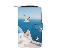 GHBNK Santorini Greek Island Wallet for Men Women PU Leather Wallet Long Wallets Bifold Wallets with 12 Card Holder