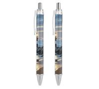 GHBNK Sea Lighthouse Ballpoint Pens Retractable Ball Point Pens Black Ink 0.5mm Fine Point Smooth Writing Pen Office Supplies 2 PCS