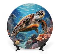 GHBNK Sea Turtles Diamond Painting Ceramic Decorative Plates Personalized Bone China Decorative Plate Display Dish Dessert Plate Decoratives Porcelain Dinner Home for Birthday Christmas Gifts 7inch