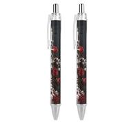 GHBNK Silver Candelabra & Blood Rose Ballpoint Pens Retractable Ball Point Pens Black Ink 0.5mm Fine Point Smooth Writing Pen Office Supplies 2 PCS
