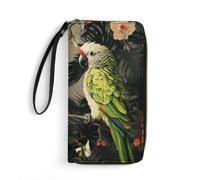 GHBNK Skateboard Wallets for Women Long Wristlet Leather Wallets with Zipper Holder Large Capacity Coin Pocket, Couple Parrots Olive, 19.7x10.5cm, Modern