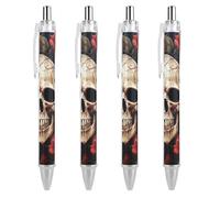 GHBNK Skull Rose-Red Ballpoint Pens Retractable Ball Point Pens Black Ink 0.5mm Fine Point Smooth Writing Pen Office Supplies 4 PCS