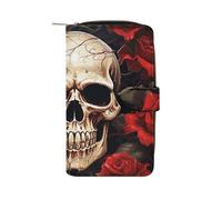 GHBNK Skull Rose-Red Wallet for Men Women PU Leather Wallet Long Wallets Bifold Wallets with 12 Card Holder