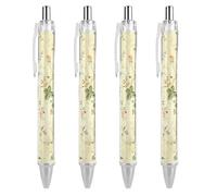 GHBNK Small Cream Flowers Ballpoint Pens Retractable Ball Point Pens Black Ink 0.5mm Fine Point Smooth Writing Pen Office Supplies 4 PCS