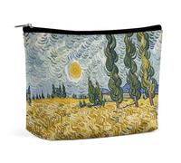 GHBNK Small Crown Cosmetic Bag Portable Toiletry Bag Travel Makeup Bags Makeup Organizer Lipstick Bags for Women, Wheat fields and cypress trees, One Size