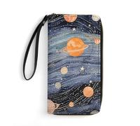 GHBNK Space Themed Art Wallets for Women Long Wristlet Leather Wallets with Zipper Holder Large Capacity Coin Pocket, Space Themed Art, 19.7x10.5cm, Modern