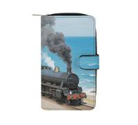 GHBNK Steam Train by The Sea Wallet for Men Women PU Leather Wallet Long Wallets Bifold Wallets with 12 Card Holder