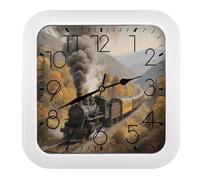 GHBNK Steam Train in The Valley Wall Clock Silent Non-Ticking Clock 10 Inch Personalized Classic Square Decorative Digital Clocks for Kitchen, Living Room, Office, Bedroom, Bathroom