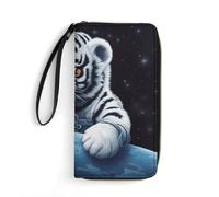 GHBNK Summer Sunflower Wallets for Women Long Wristlet Leather Wallets with Zipper Holder Large Capacity Coin Pocket, Little Tiger in Space, 19.7x10.5cm