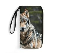GHBNK Summer Sunflower Wallets for Women Long Wristlet Leather Wallets with Zipper Holder Large Capacity Coin Pocket, Wolves Wildlife, 19.7x10.5cm