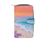 GHBNK Sunlit Beach & Starfish Wallet for Men Women PU Leather Wallet Long Wallets Bifold Wallets with 12 Card Holder