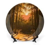 GHBNK Sunset Bamboo Grove Personalized Ceramic Decorative Plates Bone China Decorative Dessert Plate Porcelain Decor Dinner Home Birthday Gifts Christmas