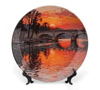GHBNK Sunset Bridge Reflection Ceramic Decorative Plates Personalized Bone China Decorative Plate Display Dish Dessert Plate Decoratives Porcelain Dinner Home for Birthday Christmas Gifts 8inch