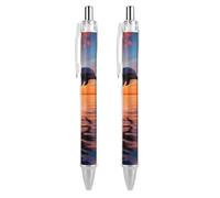 GHBNK Sunset Dolphin Ballpoint Pens Retractable Ball Point Pens Black Ink 0.5mm Fine Point Smooth Writing Pen Office Supplies 2 PCS
