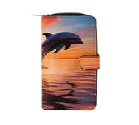 GHBNK Sunset Dolphin Wallet for Men Women PU Leather Wallet Long Wallets Bifold Wallets with 12 Card Holder