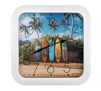 GHBNK Surf's Up Surfboard Wall Clock Silent Non-Ticking Clock 10 Inch Personalized Classic Square Decorative Digital Clocks for Kitchen, Living Room, Office, Bedroom, Bathroom