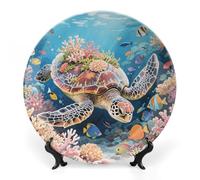 GHBNK Swimming Turtle in Coral Reef Ceramic Decorative Plates Personalized Bone China Decorative Plate Display Dish Dessert Plate Decoratives Porcelain Dinner Home for Birthday Christmas Gifts 8inch