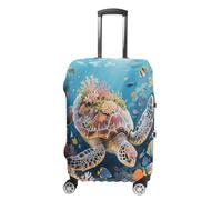 GHBNK Swimming Turtle in Coral Reef Luggage Cover, Swimming Turtle in Coral Reef Design Suitcase Protector, Personalized Stretchable Washable Travel Sleeve for 19-32 Inch Luggage X-Large, white, L