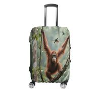 GHBNK Swinging Orangutan Luggage Cover, Swinging Orangutan Design Suitcase Protector, Personalized Stretchable Washable Travel Sleeve for 19-32 Inch Luggage X-Large, white, M, Swinging Orangutan