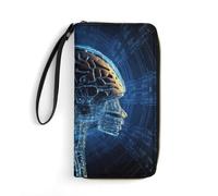 GHBNK Teal Grey Rose Wallets for Women Long Wristlet Leather Wallets with Zipper Holder Large Capacity Coin Pocket, Artificial Intelligence Brain, 19.7x10.5cm, Modern