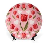 GHBNK Tulip Heart Pattern Ceramic Decorative Plates Personalized Bone China Decorative Plate Display Dish Dessert Plate Decoratives Porcelain Dinner Home for Birthday Christmas Gifts 10inch