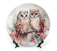 GHBNK Two Owls on The Tree Ceramic Decorative Plates Personalized Bone China Decorative Plate Display Dish Dessert Plate Decoratives Porcelain Dinner Home for Birthday Christmas Gifts 10inch