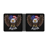 GHBNK USA Flag Patriotic Eagle Men's RFID-Blocking Leather Bifold Slim Wallet with Flip ID Window for Men Travel