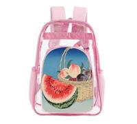 GHBNK Vibrant Colorful Fruits Clear Backpack Large PVC Transparent Bag Laptop Sleeve See Through Casual Backpacks, Pink, 43X32.5cm, Daypack Backpacks