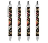 GHBNK Vintage Fruit & Bird Print Ballpoint Pens Retractable Ball Point Pens Black Ink 0.5mm Fine Point Smooth Writing Pen Office Supplies 4 PCS