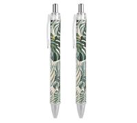 GHBNK White Ed Tropical Botanical Leaves Ballpoint Pens Retractable Ball Point Pens Black Ink 0.5mm Fine Point Smooth Writing Pen Office Supplies 2 PCS