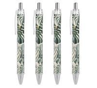 GHBNK White Ed Tropical Botanical Leaves Ballpoint Pens Retractable Ball Point Pens Black Ink 0.5mm Fine Point Smooth Writing Pen Office Supplies 4 PCS