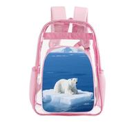 GHBNK White Polar Bear on Ice Clear Backpack Large PVC Transparent Bag Laptop Sleeve See Through Casual Backpacks, Pink, 43X32.5cm