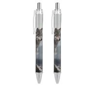 GHBNK Wolf on The Mountain Ballpoint Pens Retractable Ball Point Pens Black Ink 0.5mm Fine Point Smooth Writing Pen Office Supplies 2 PCS