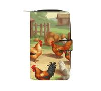 GHBNK Women's Leather Wallet Long Wallet for Men Animal Brown Cow Wristlet Wallets with 12 Card Holder Large Capacity Coin Pocket, Roast Chicken Hen Farm, 19.7x11x3.5cm