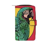 GHBNK Women's Leather Wallet Long Wallet for Men Bohemian Elephant Pattern Wristlet Wallets with 12 Card Holder Large Capacity Coin Pocket, Two Red Parrots, 19.7x11x3.5cm