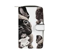 GHBNK Women's Leather Wallet Long Wallet for Men Camel Sky Wristlet Wallets with 12 Card Holder Large Capacity Coin Pocket, French Bulldog, 19.7x11x3.5cm