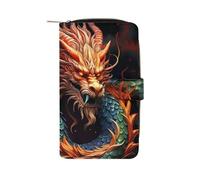 GHBNK Women's Leather Wallet Long Wallet for Men Clowns Wristlet Wallets with 12 Card Holder Large Capacity Coin Pocket, Chinese Dragon, 19.7x11x3.5cm